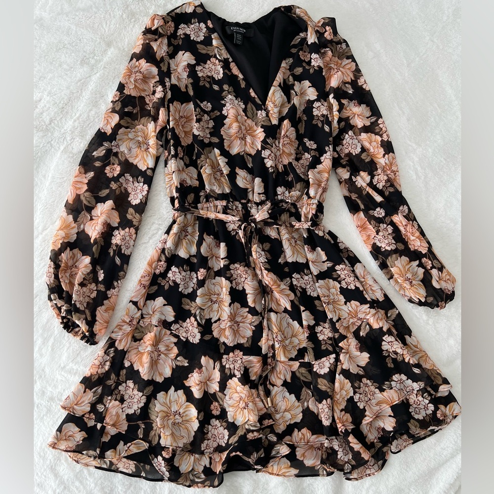 Ever New Dress in Floral Black and Peach Women's Size 2